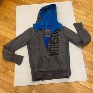 JOSHUA PERETS Grey zip-up Hoodie with Blue lining & Sparkles Size Medium